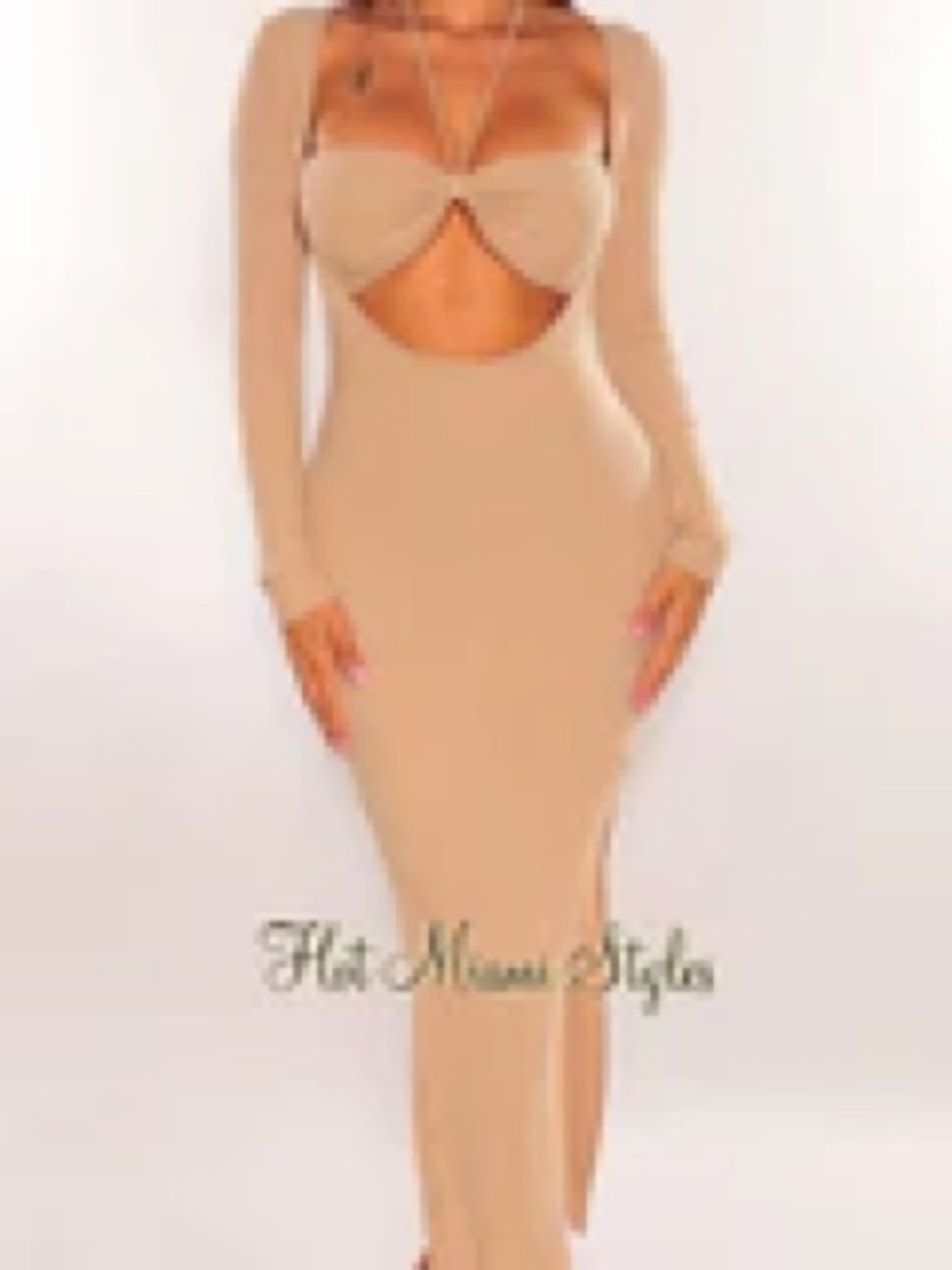 Hot Miami Styles Ribbed Long Sleeve Maxi Dress